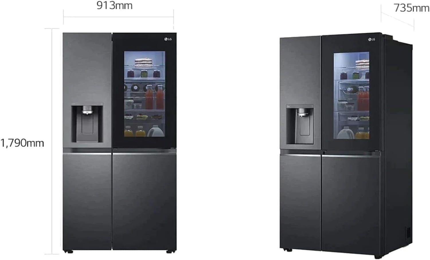 LG GSXV90MCDE Side-by-Side Kühlschrank mit Gefrierfach (628 L, Energieklasse D) mit InstaView, Door-in-Door, Craft Ice, Eis- und Wasserspender, Total No Frost, Schwarz 4