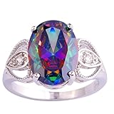 YAZILIND Rainbow Topaz Silver Plated Crystal Anniversary Ring Engagement Jewelry For Women