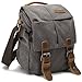 Camera Bag Vintage Canvas Shoulder Genuine Leather Trim Shockproof Messenger Bag­ for SLR/DSLR (Grey)