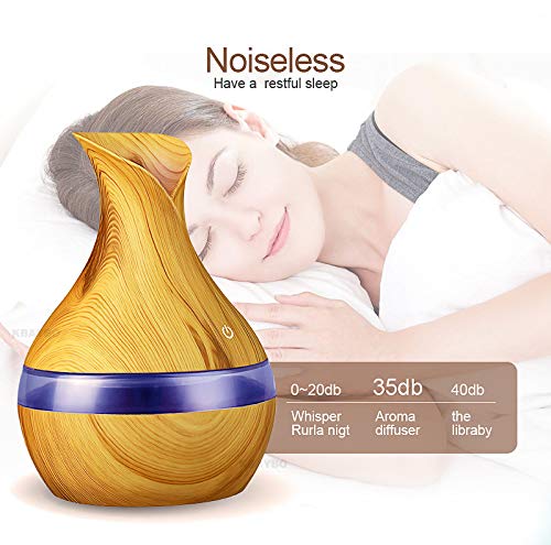 NJBRL Mini Aroma Diffuser 300ml Wood Grain Aromatherapy Diffuser Ultrasonic Cool Mist Humidifier with 7 Color LED Night Light Waterless Auto Shut-off for Bedroom Office