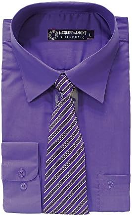 Jacques Valmont - Men's Long Sleeve Shirt with Tie - Purple (Large)