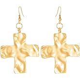 Gold Chunky Cross Earring for Women Silver Chunky Statement Hammered Bold Cross Earring Large Statement Drop Jewelry for Women