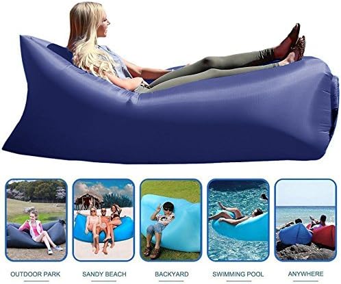 Inflatable Lounger With Travel Bag, Perfect for Indoor or Outdoor Hangout (BLACK) (Navy Blue)