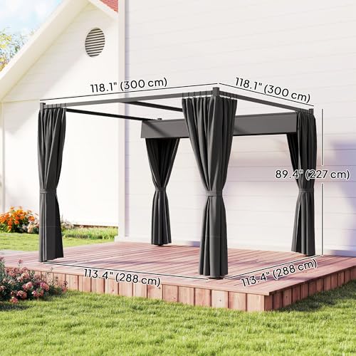 Outsunny 10' x 10' Retractable Pergola Canopy with Sidewalls, Metal Outdoor Gazebo Sun Shade Shelter for Garden, Porch, Patio, Deck, Deck, Dark Grey