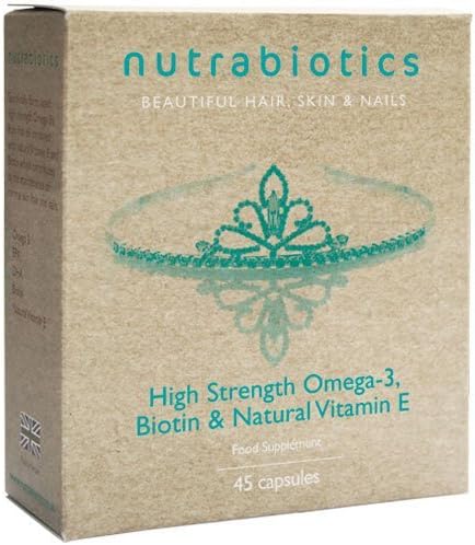 Hair Skin &amp; Nails Supplements With High Strength Omega 3, Biotin &amp; Natural Vitamin E - 45 Capsules by Nutrabiotics