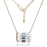 Raneecoco Emerald Cut Solitaire Simulated Diamond CZ Pendant Necklace / 18K Gold Plated Sterling Silver Dainty Necklace for Women