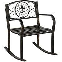 Sale Topeakmart Sturdy Patio Metal Rocking Chair Porch Seat Deck Outdoor Backyard Glider Rocker In Bronze Wicker Glass Top Table
