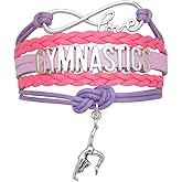 SportyBella Gymnastics Bracelets - Adjustable Charm Bracelet with Infinity Symbol & Silver Gymnastic Charm. Gymnastics Friendship Bracelet Gifts for Gymnasts, Teams & Coaches. (Hot Pink/Purple)