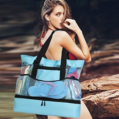 Sheye&Yelin Beach Bag with Insulated Cooler- Many Pockets Durable Sandproof Mesh Tote Bag for Women 514MoTiF8WL