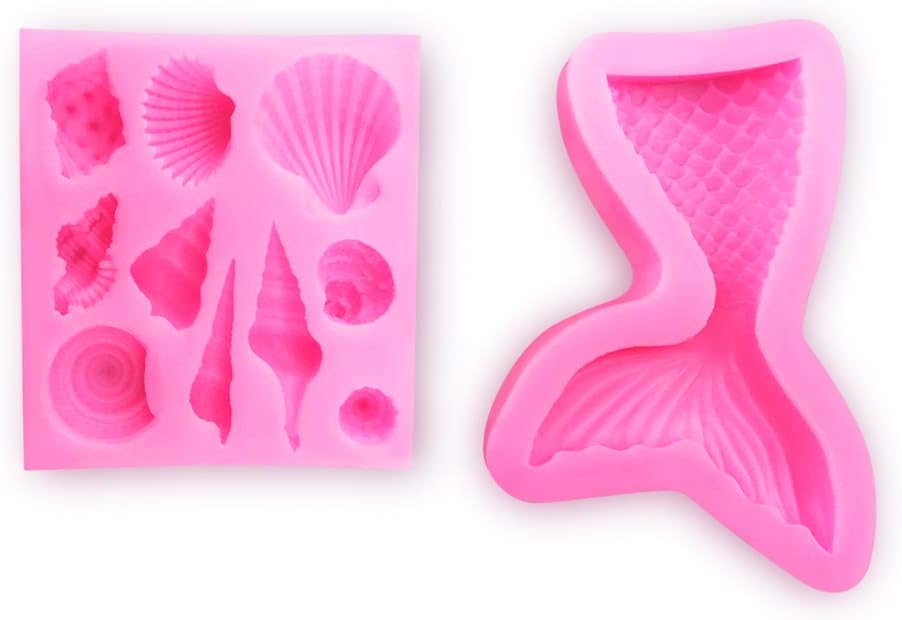 Lansonee Silicone Cake Mould Kit, Seashell Mold Mermaid Tail Mold Silicone Fondant Mold for for Decorating Cakes, Chocolate, Candy, Baking
