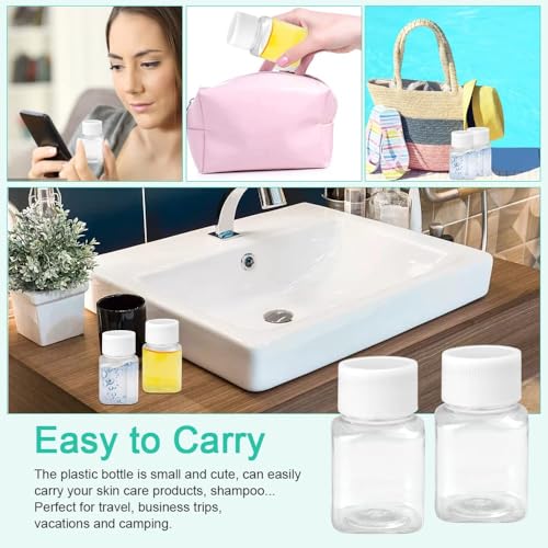 50 Pcs 30ml Clear Plastic Square Bottles with Screw Caps, Refillable Travel Bottles with Inner Gaskets, Small Leak-Resistant Empty Containers with Writable Labels for Toner, Lotion, Shampoo, Crafts