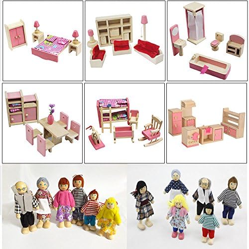 6-Sets Miniature Family Room Wooden Furniture Dollhouse Dolls for Kids Children
