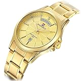 Tamlee Mens Gold Plated Analog Quartz Waterproof Stainless Steel Wrist Watch with Classic Design Calendar