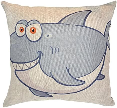 TRAVEPPY Cushions Decorative Pillow Cotton Linen Square Cute Cartoon Animal Pattern Throw Pillow Cushion for Car Sofa Home Shark Pattern