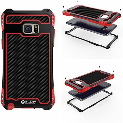 Galaxy Note FE Case ,SHANGRUN S Hyperbola Design Aluminum Frame Carbon fiber inserts Tri-proof Shock-proof Scratch Resistant Dirtproof Case Cover for Samsung Galaxy Note FE Black+Red