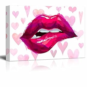 Sexy Red Lips on Heart Shaped Patterns Background