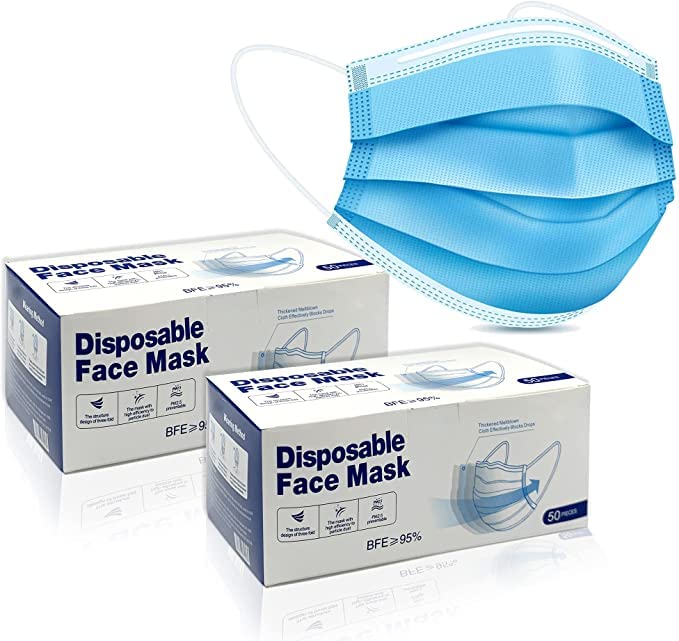 Disposable Face Mask | Protective 3-Ply Breathable Comfortable Nose/Mouth Coverings for Home & Office |3-Layer face mask for Adults/Kids, Facial Cover with Elastic Earloops - UK Seller (100)