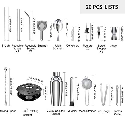 ISKETCH Cocktail-Shaker-Set, Barkeeper-Set mit 360 ° drehbarem Ständer, professioneller Martini-Getränke-Shaker aus… – Bild 3