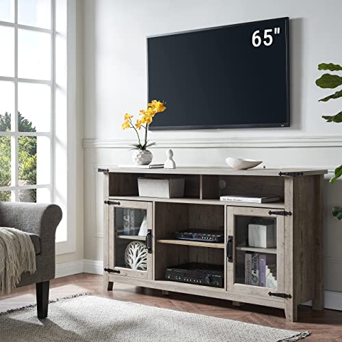 OKD Farmhouse TV Stand for 65 Inch TV Wood Rustic Entertainment Center Tall Media TV Console