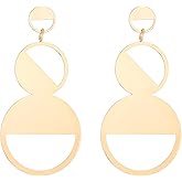 DIAMANTIO 18K Gold Plated Geometric Statement Earrings for Women – Bold Modern Drop Dangle Earrings with Circle & Cut-Out Design