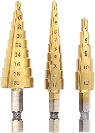 Subtop Lot De 3 Pcs Foret Fraise Meche Etage Hss Inox Metal 3 12 4 12 4 20 Mm Triangle Conique Titane Avec Tige Hexagone Pour Visseuse Percage Sur Acier Laiton Bois Plastique Amazon Fr Bricolage