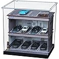 Hot Diecast Wheels Display Case - 1/64 Scale Die-cast Model Car Display Case with LED Light and Acrylic Cover, Wooden Parking Garage in 3 Floors with 10 Parking Spaces (86)