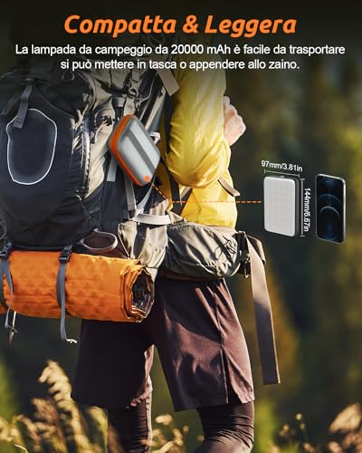 Eventek LED Camping Lamp 4000LM, 20000mAh Portable Power Bank Up to 144 Hours, 4 Light Modes IPX5 Waterproof Rechargeable Camping Lamp for Tent, Emergency