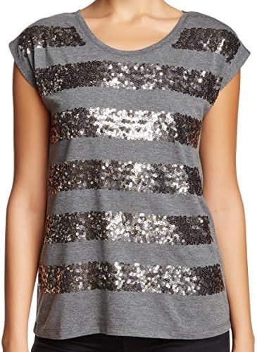 Dantelle Grey Heather Sequined Stripe Women's Medium top Gray M