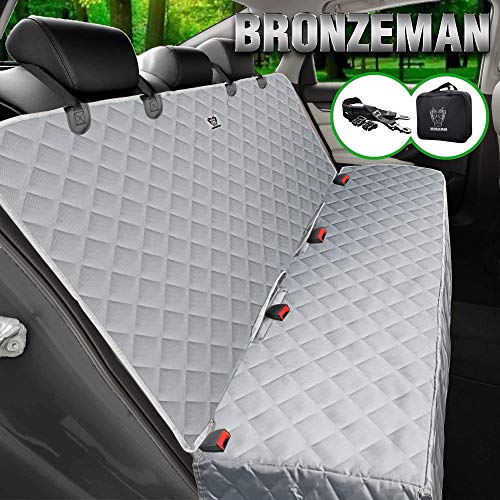 BRONZEMAN 100% Waterproof Bench Car Seat Cover Protector - Strong & Durable,Heavy-Duty and Nonslip Rear Back Seat Cover with Middle Seat Belt,Universal Size Fits for Cars, Trucks & SUVs