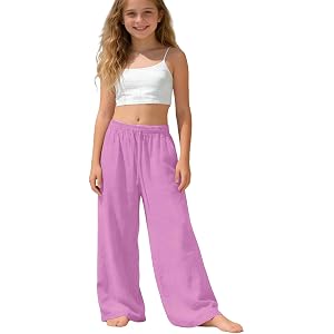 FOCLMP Girls Wide Leg Sweatpants Baggy Casual Drawstring Elastic Waist Sweat Pants Trendy Joggers Workout Pants 3-14 Years