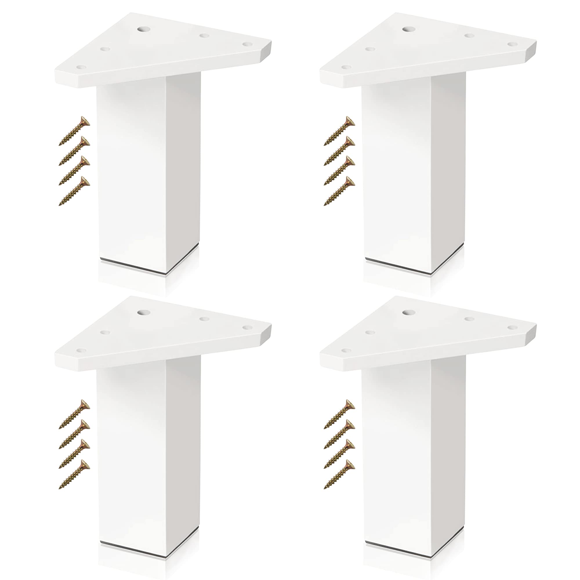 Kukicu Furniture Legs 10cm/4 Inch - Set of 4 Cabinet Feet with Screws – White Legs for Furniture, Sturdy Replacement Legs for Cupboards, Kitchen Units, Sideboard & Table