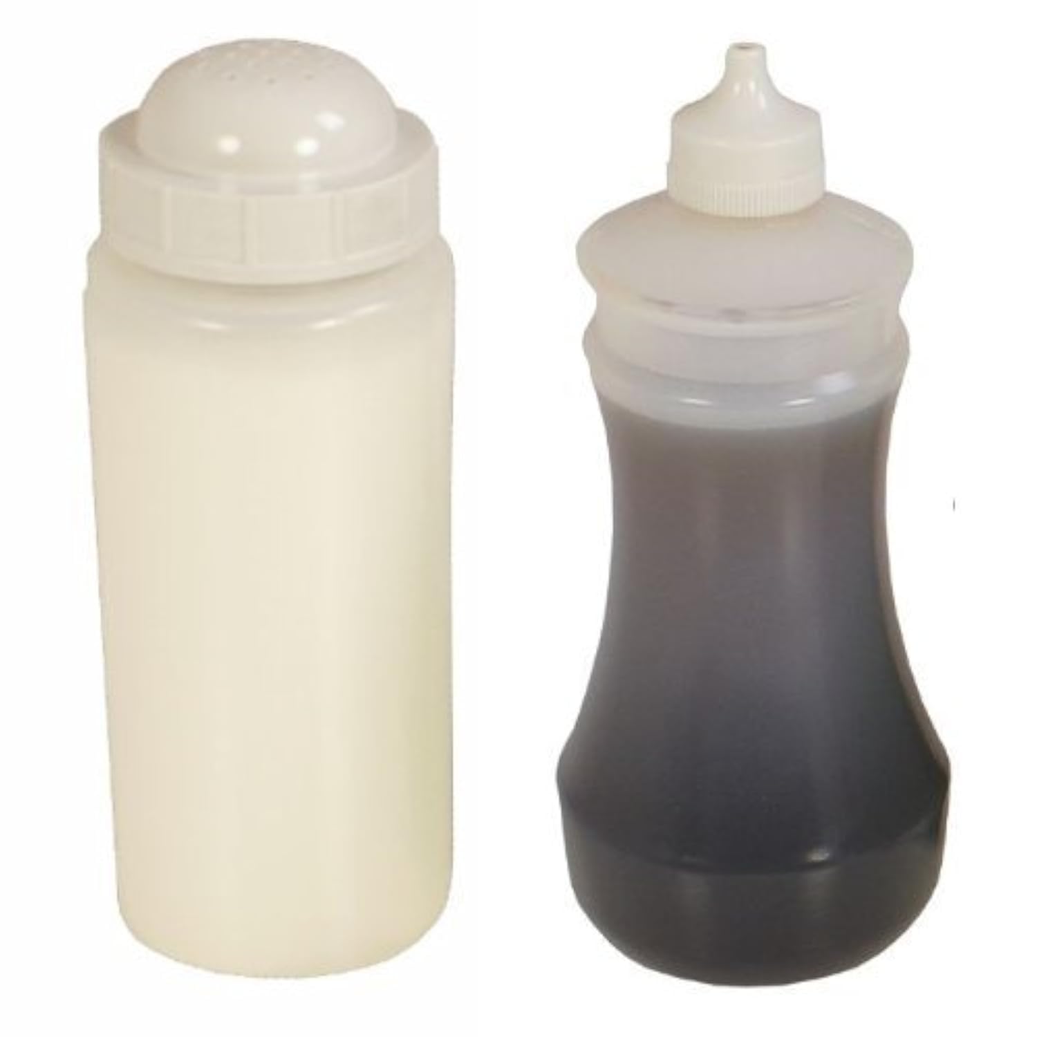 One Traditional White Fish and Chip shop Salt Shaker (500mls) and One Vinegar Bottle (375mls)