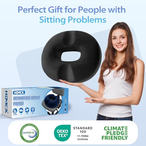 HOMCA Cushion for Coccyx Foam Hemorrhoids Cushion, Office Chair Cushion, Anti-decute Cushion for Office Seats, Wheelchair, Non-Slip Bottom, Washable Cover, Black
