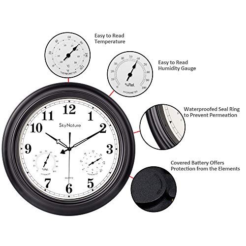 image for SkyNature Large Outdoor Clock, 18 Inch Waterproof Clock with Temperatu