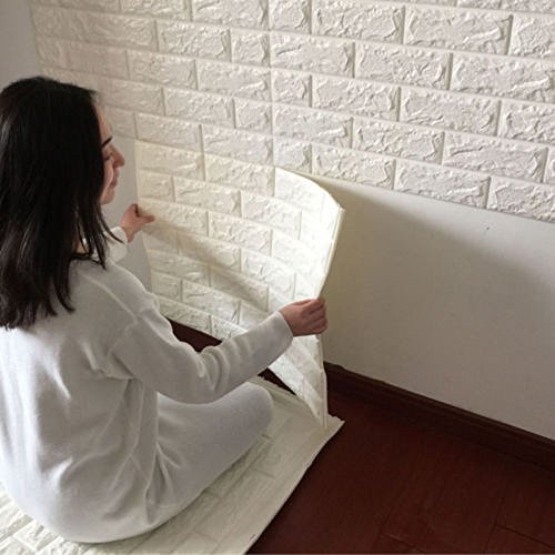 Iusun Wall Sticker PE Foam 3D Wallpaper Removable DIY Mural Paper Decoration for Room Home Nursery Bedroom Office Supplies Decal - Ship From USA (White)
