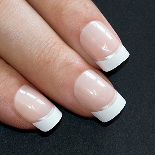 Bling Art False Nails French Fake White Manicurette Small Squoval 24 Medium Tips