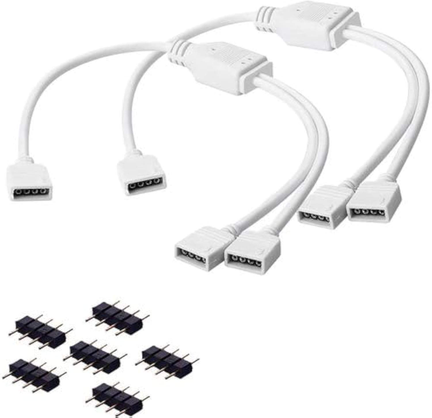 REDTRON Led Strip Connectors Kit, 2pcs 2-Port LED Strip Extension Cable with 6pcs 10mm 4 Pin Male Connector for 5050 3528 2835 RGB LED Strip Light DIY Accessories — image 1