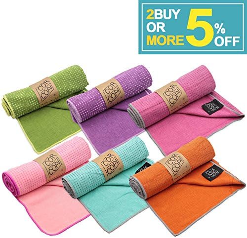 CORCOPI Yoga Towel Non-Slip Grip Quick Dry Super Soft Absorbent Microfiber Towel for Hot Yoga/Pilates with Carry Bag (6 Colors!)