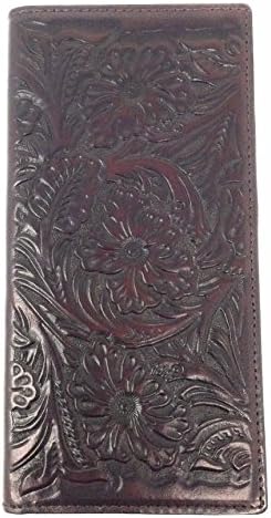 Texas West Genuine Leather Mens Western Flora Tooling Wallet in Multi Colors (Coffee)