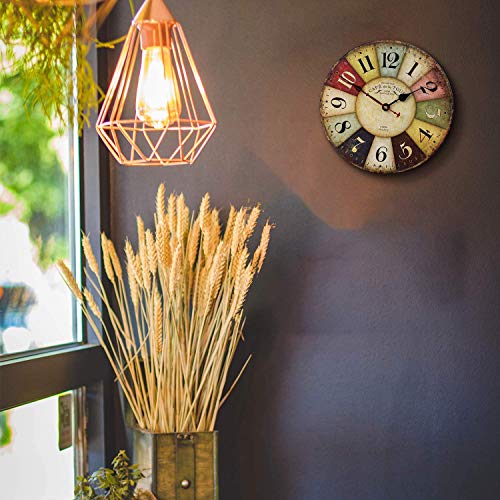Thick Wood Wall Clock Farmhouse Decorative Clocks for Dinning Living Room,Antique Country Home Decor Clocks Silent Non Ticking,Battery Operated (12inch)