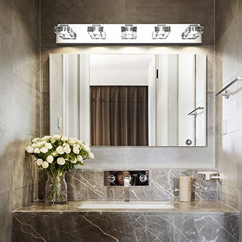 SOLFART Dimmable 5 Lights 31.5 Inches Modern Glass Stainless Steel