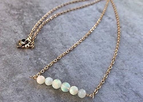 White Ethiopian Fire Opal Gemstone 14K Gold Filled Bar Necklace - 20 Inch Length Gift for Her
