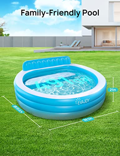 Evajoy Inflatable Kiddie Baby Pool, 3 Rings Full-Sized Inflatable Swimming Family Pool with Seats, 88