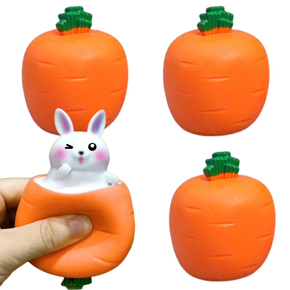 3 PCS Easter Squeeze Toys Carrot Rabbit Fidget Toys Bunny Stress Relief Sensory Toys for Autistic Children Adult Anxiety ADHD Birthday Easter Party Favors