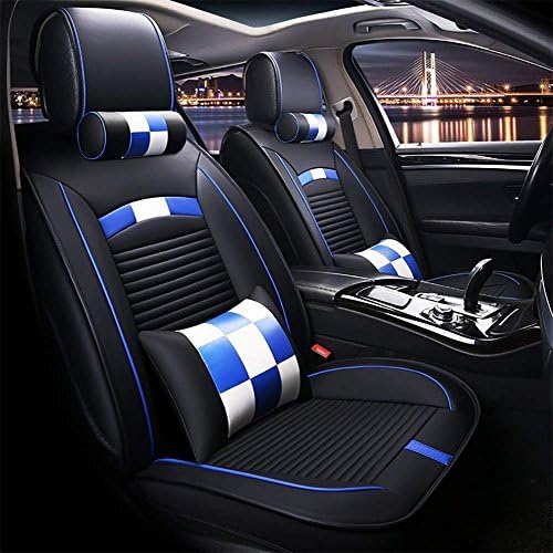 5個のpuファッションカーシートカバー 夏の 車のインテリアセット クッションネックピローフルセット 耐摩耗性 難燃性 快適な調整可能なシートクッションユニバーサルフィット ブルー Skolanazamku Cz