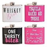 Bachelorette Party 5 oz. Stainless Steel Flasks (Set of 4) (Assorted Designs)