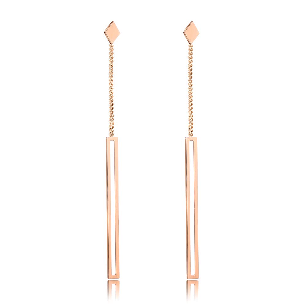 dnswez Rose Gold Long Straight Strip Earrings Drop Studs Stainless Steel for Women Dangle Line Earring Small Bar Fashion Jewelry