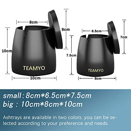 Teamyo Ashtray, Ashtray with Lid, Stainless Steel Ashtray Tabletop with Large Capacity, Ashtray Ash Holder Windproof, Indoor & Outdoor Use, Ashtray Stand for Home Office Decoration (Black, Big)