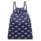 Miss Lulu Gym Drawstring Bags Lightweight Canvas Casual Backpack Sport Sackpack Horse Print (1406H Navy)