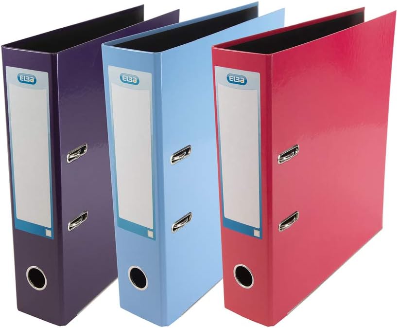Oxford A4 Lever Arch Files, 3 Pack of Pastel Glossy Filing Folders, Durable Laminated Paper-on-Board, Pink, Lilac & Mint